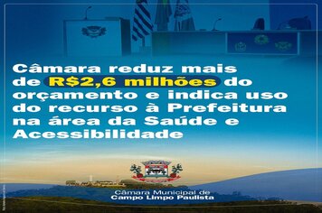 Câmara devolve mais de R$2,6 milhões à Prefeitura e indica uso do recurso na área da Saúde e Acessibilidade  