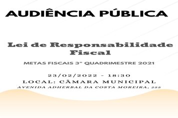 Câmara Municipal realizará Audiência Pública sobre Lei de Responsabilidade Fiscal 